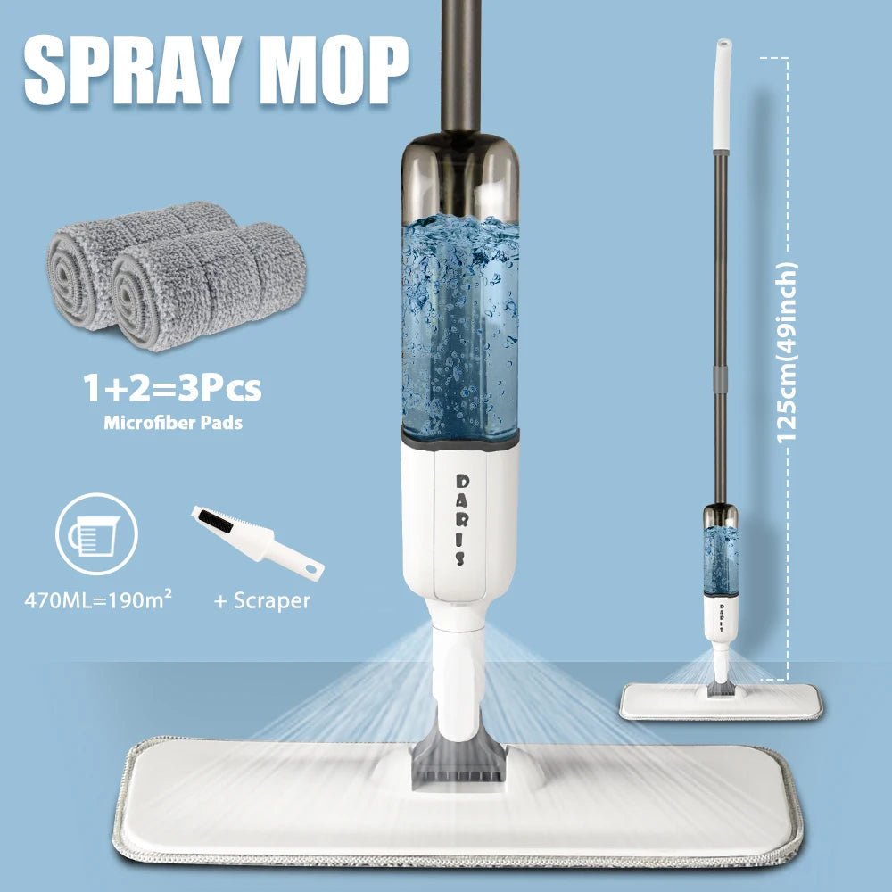 Spray Mop With Reusable Microfibers Pads 360° Rotation Floor Cleaning Mop 500ML Big Capacity Square Triangle Bottle