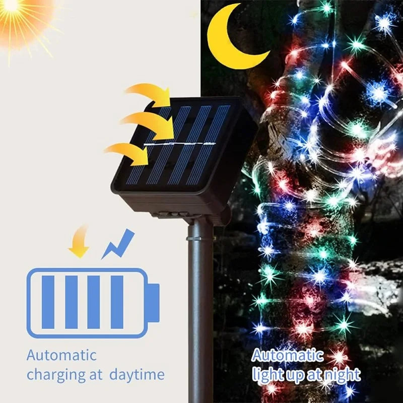 Solar Rope Lights Solar LED Light Path Deck Outdoor Garden Solar String Lights Waterproof Outdoor Lighting Strips 8 Light Modes - Motionshop