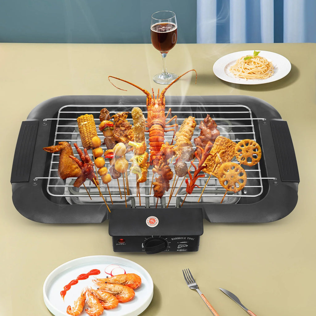Electric Table Grill 2000W 6 Temperature Gears Grill Plate Electric Barbecue Grill Durable for Family Gathering Indoor Camping