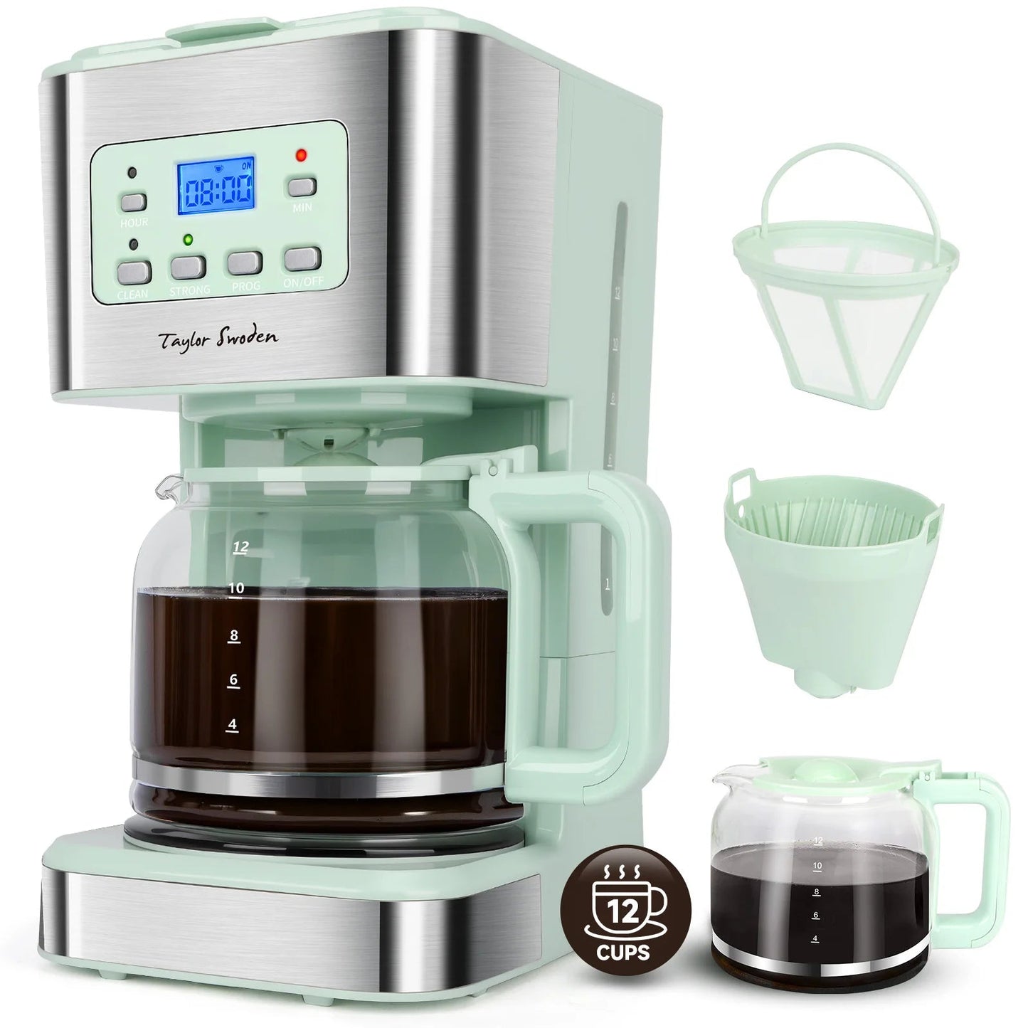 Coffee Maker with Timer, 1.5L Filter Coffee Maker, 12 Cups, Automatic Shut-Off, Drip Stop, Reusable Filter Motionshop