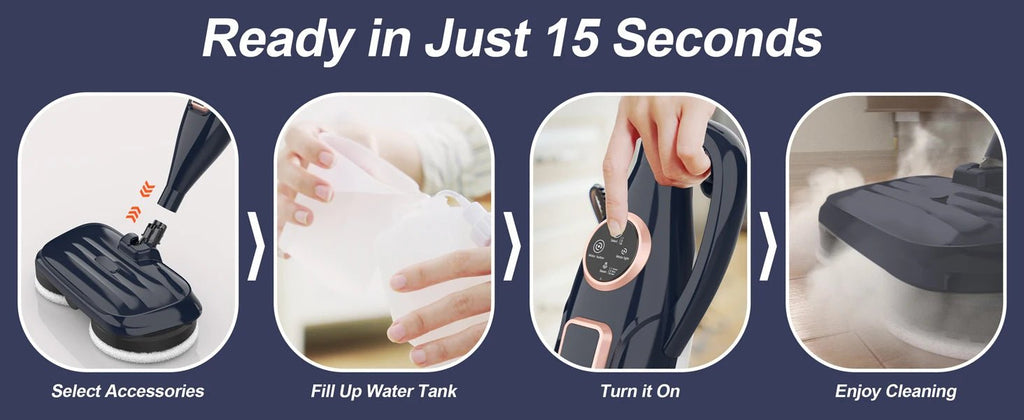 Steam Vacuum Mop, 1200W 8 in 1 Rotary Pads, 15 Seconds Fast Heating, Steam Mop for Kitchen,Carpet, Hardwood Floor