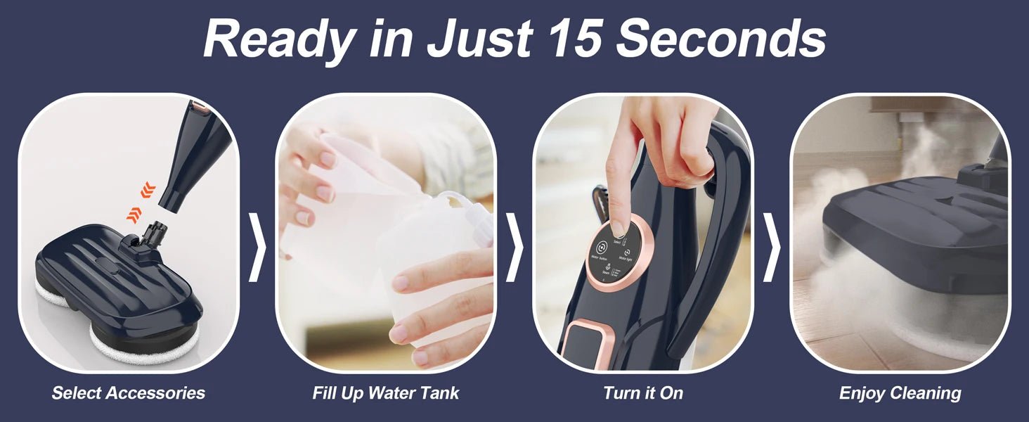Steam Vacuum Mop, 1200W 8 in 1 Rotary Pads, 15 Seconds Fast Heating, Steam Mop for Kitchen,Carpet, Hardwood Floor