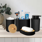 1set Bathroom Accessories Black Bath Toothbrush Holder, Foam Soap Dispenser, Cotton Ball Box and Soap Dish for Decorative