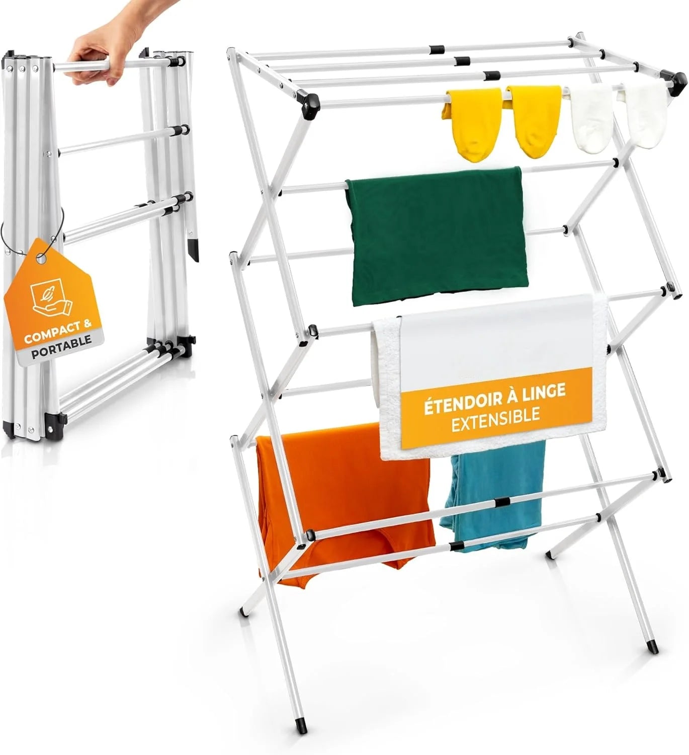 Indoor and outdoor laundry drying Rack Foldable Clothes Drying Rack 3 levels Black White Clothes Drying Rack