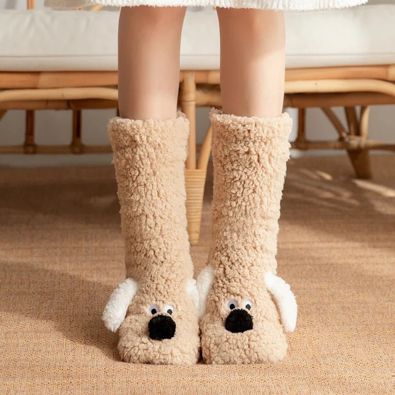 Women Non Slip Indoor Slipper Socks Fleece Lined Thick Warm Sleep Coral Velvet Home Floor Socks