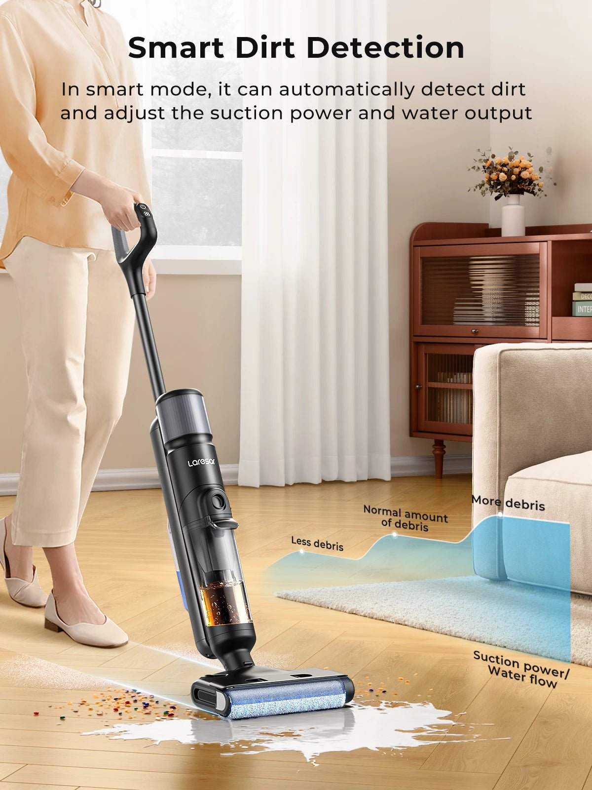 M3 Cordless Wet Dry Vacuum Cleaner Mop, Edge Cleaning 55min Auto Suction