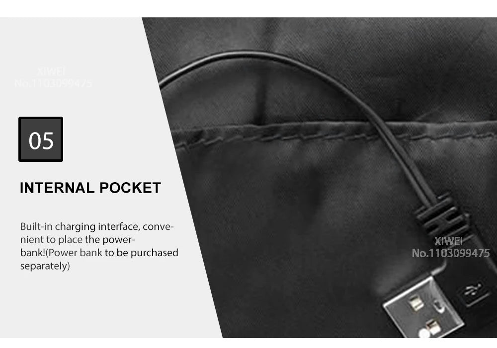 USB Electric Self Heating Jacket Winter Coat Warm Clothing 2-21 Areas