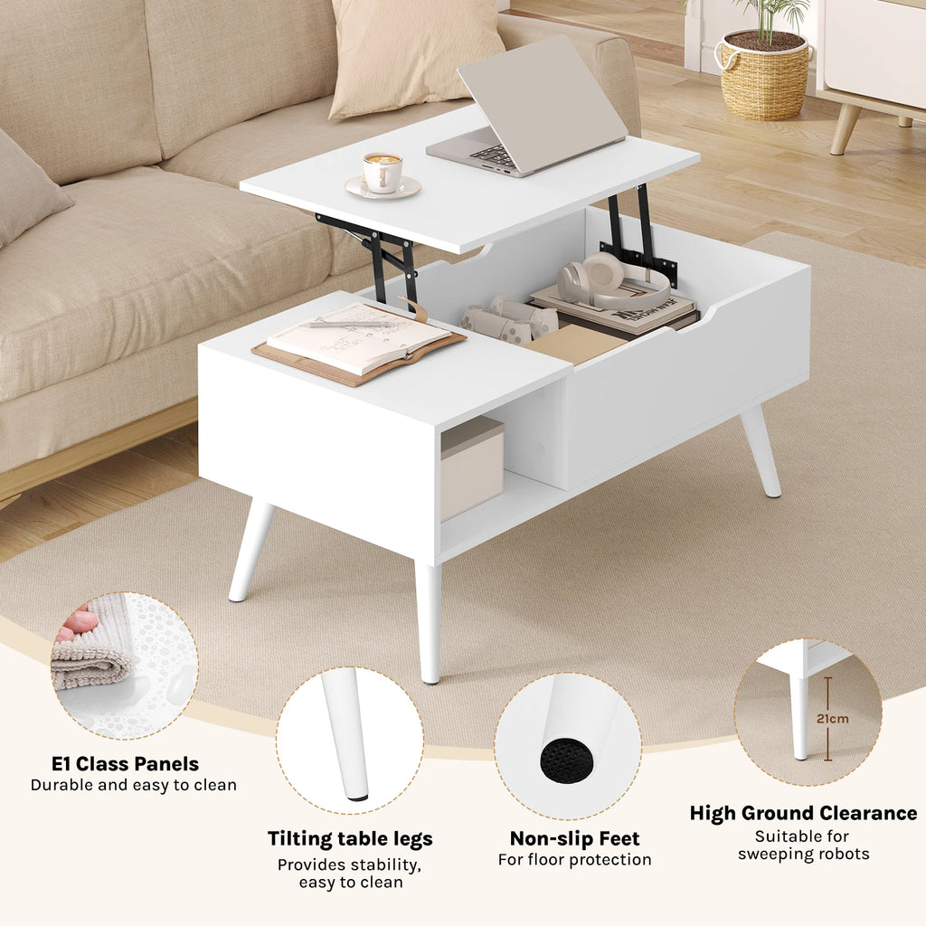 WOLTU Height-Adjustable Coffee Table Living Room Table with Hidden Storage Lifting Board Folding Table for Side Sofa Decor Home