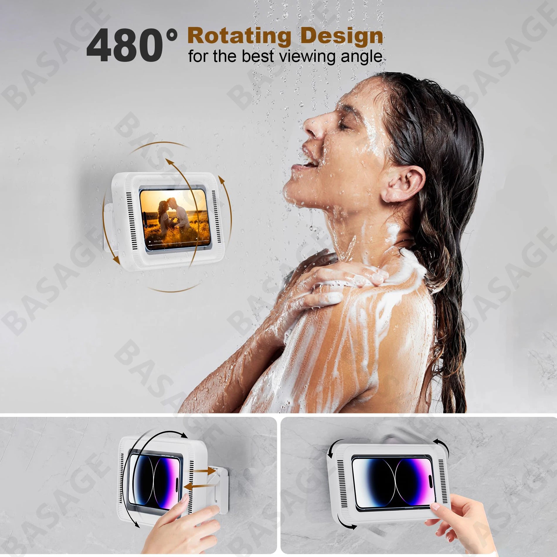 Shower Waterproof Phone Holder With Speaker - 480° Rotation - Motionshop