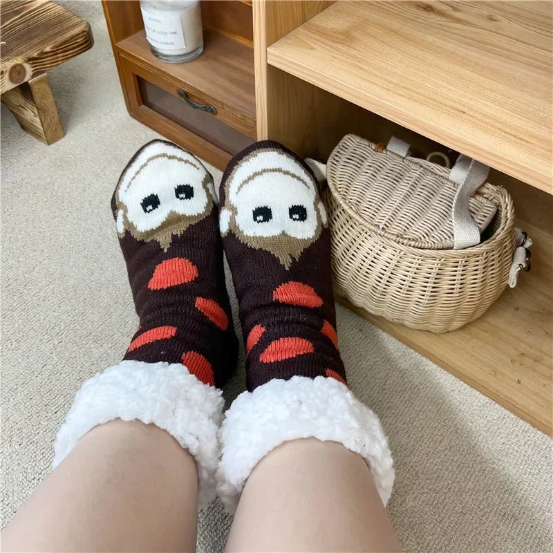 Thermal Winter Warm Slipper Socks Non Slip Grip Fluffy Fuzzy Slipper Socks Short Furry Monkey