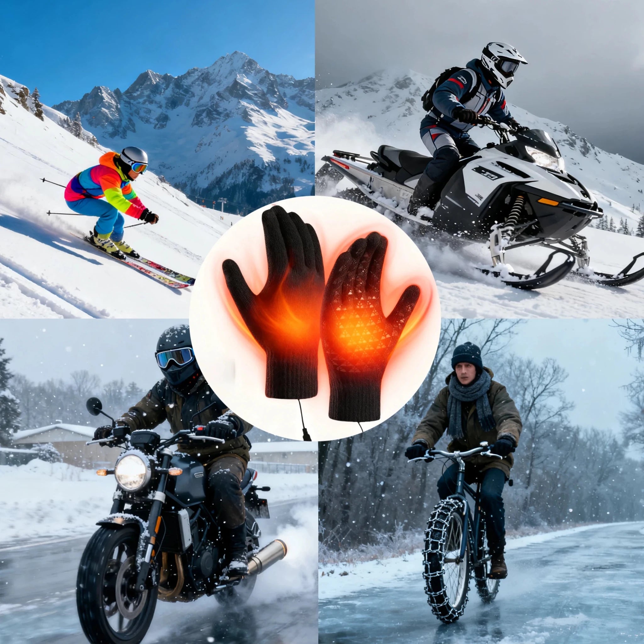 Winter Electric Heated Gloves Touch Screen Motorcycle/Bike Warm Gloves Outdoor Riding Skiing Mitten USB Heated Gloves No Battery
