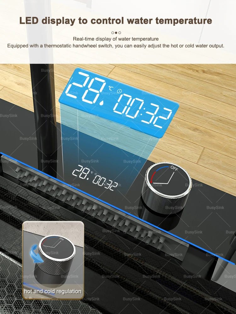 Stainless Steel Kitchen Sink With Waterfall Extra Large Single Bowl Digital Display Multifunctional Dishwashing Sinks