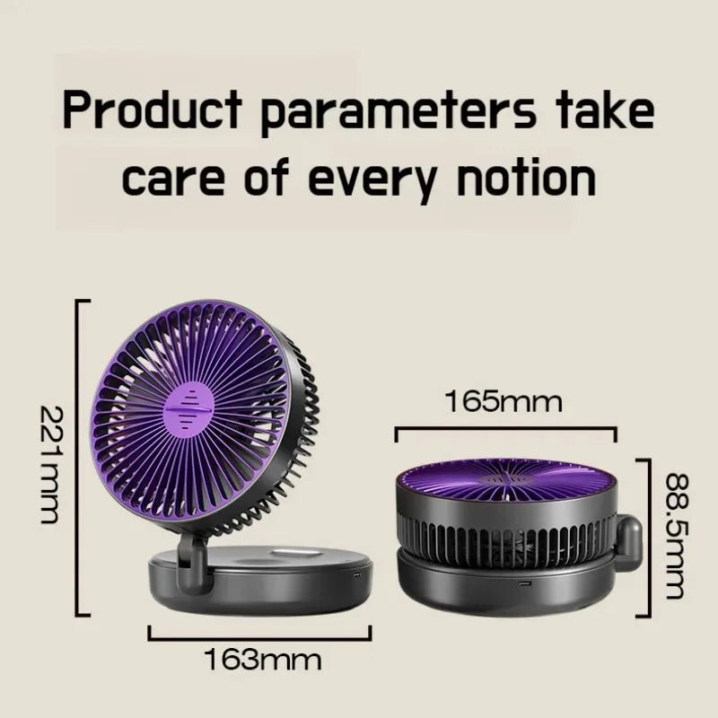 Foldable Mini Wall-Mounted Fan With Warm Night Light Rechargeable