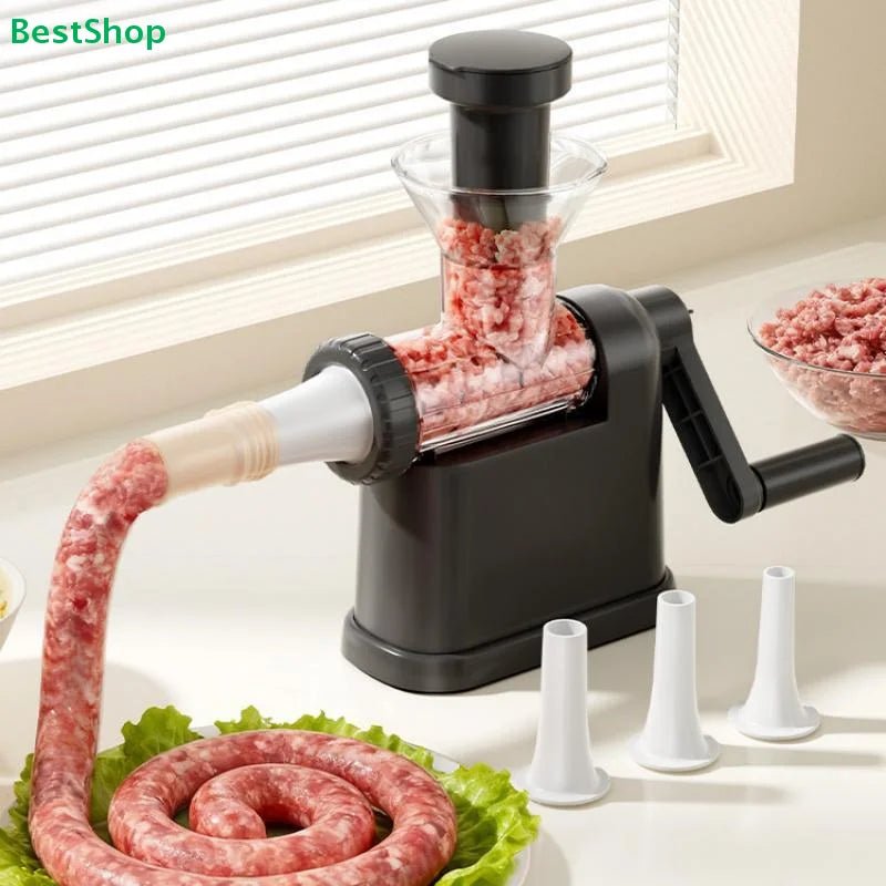 Manual Meat Grinder & Sausage Stuffer - Multifunctional Hand Crank Mincer for Homemade Sausages & Meatballs