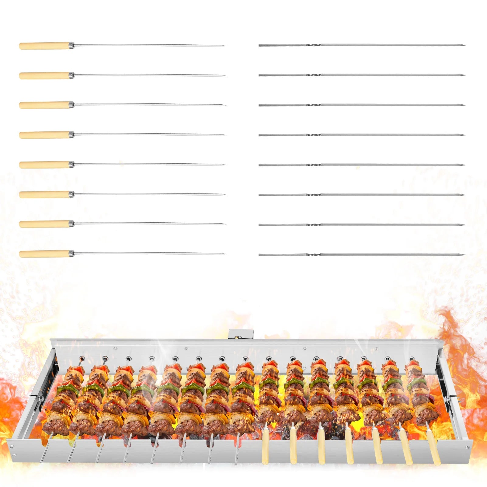 Electric Grill Automatic Rotating Barbecue Grill With Skewers Adjustable Width Stainless Steel BBQ Turner Stove Barbecue Grill