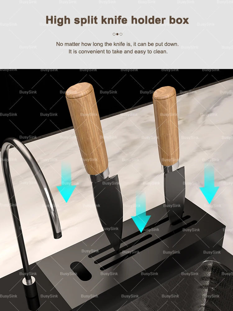 Stainless Steel Kitchen Sink With Waterfall Extra Large Single Bowl Digital Display Multifunctional Dishwashing Sinks