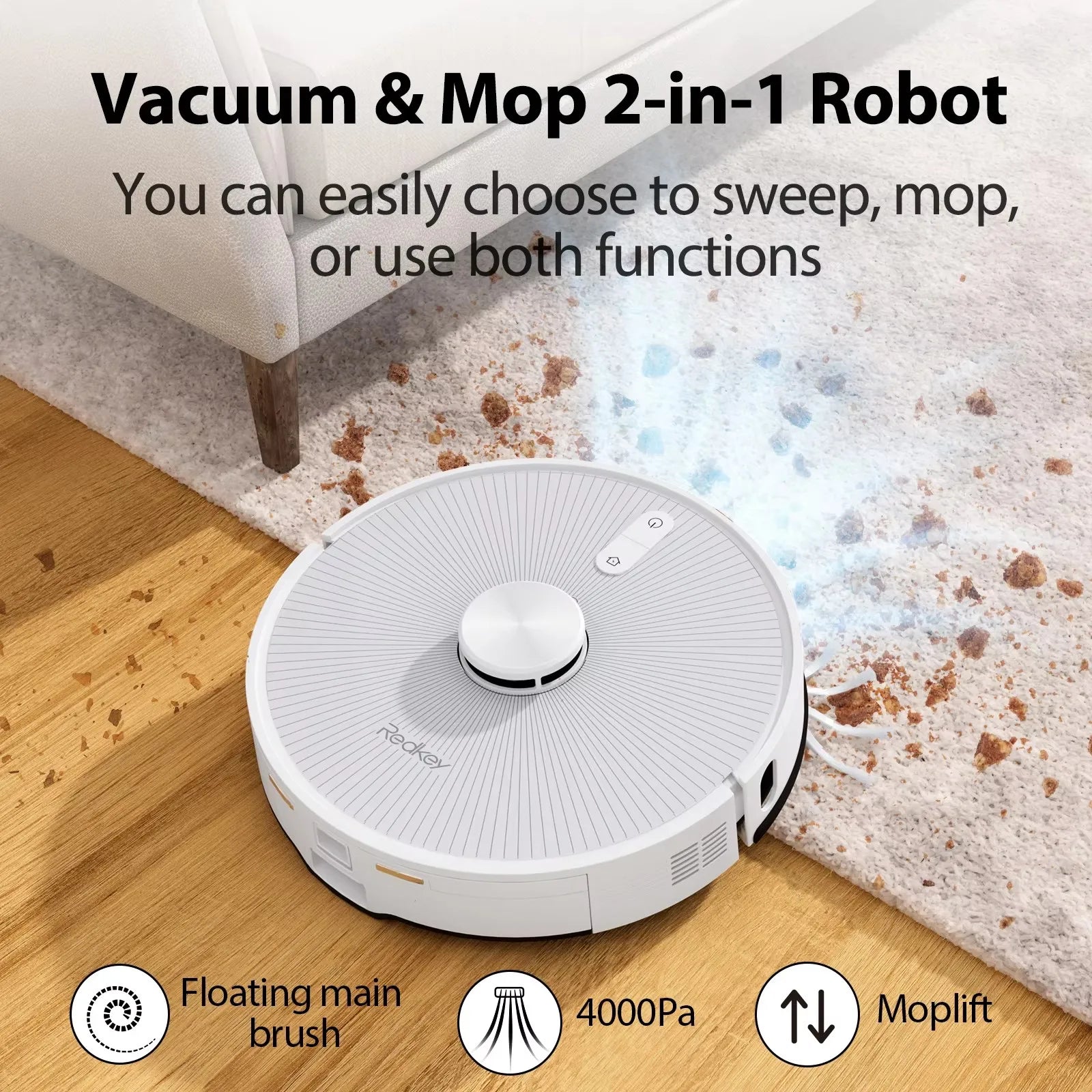 Redkey R10 Robot Vacuum Cleaner 2-in-1 Auto Vacuum Mop Wiping Function