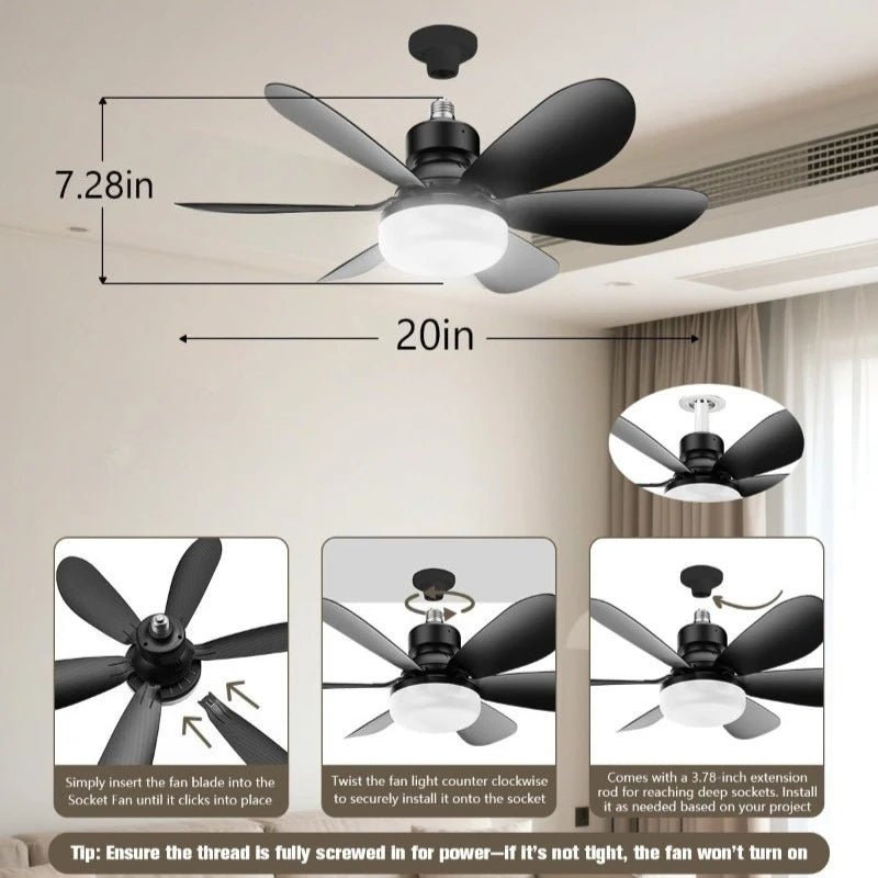 40W Ceiling Fan Light E27 with Remote LED Dimming Function Suitable for Living Room Study and Home use 85-265V