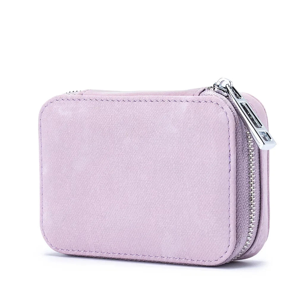 Portable Mini Leather Wallet With Mirror New Chinese Style Cow Leather Storage Bag For Coins And Earphones