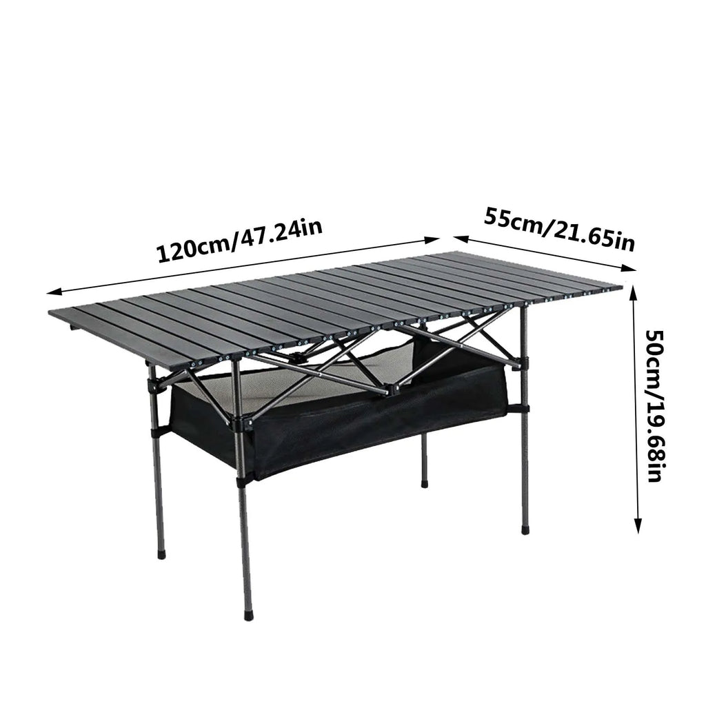 Foldable Camping Table Carbon Steel Picnic Table with Storage Mesh Bag Portable Outdoor BBQ Desk for Beach Backyard Party Games