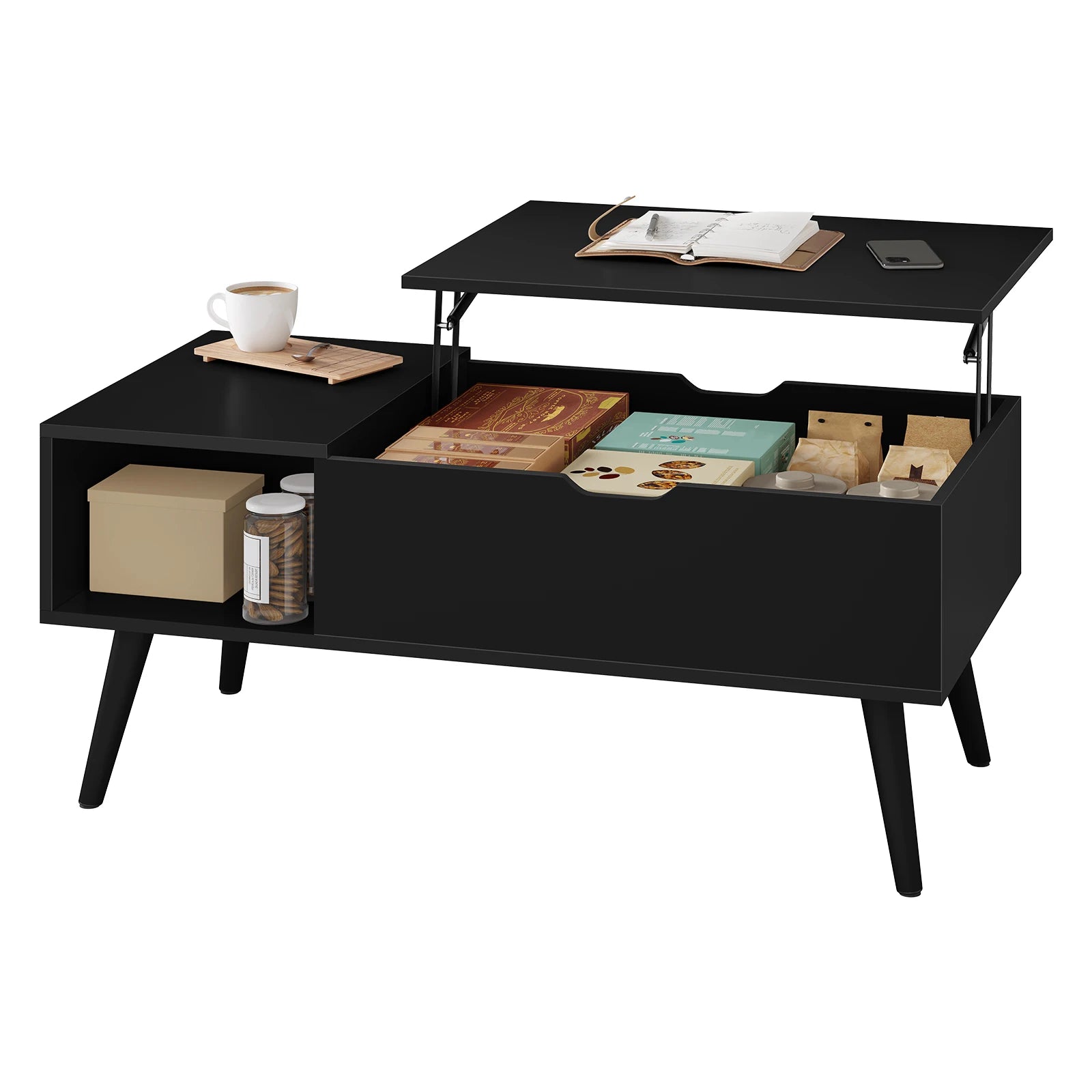 WOLTU Height-Adjustable Coffee Table Living Room Table with Hidden Storage Lifting Board Folding Table for Side Sofa Decor Home