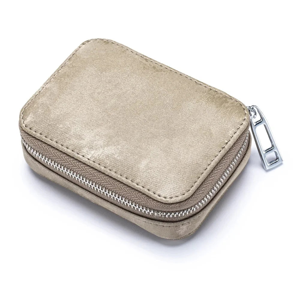 Portable Mini Leather Wallet With Mirror New Chinese Style Cow Leather Storage Bag For Coins And Earphones