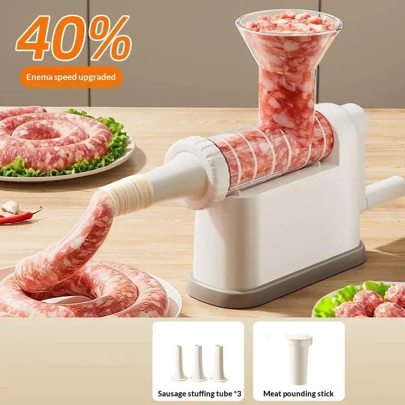 Manual Meat Grinder & Sausage Stuffer - Multifunctional Hand Crank Mincer for Homemade Sausages & Meatballs