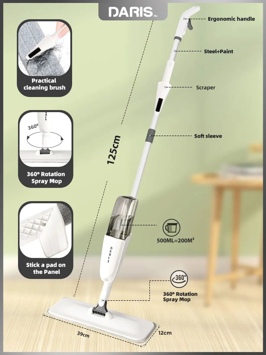 Spray Mop With Reusable Microfibers Pads 360° Rotation Floor Cleaning Mop 500ML Big Capacity Square Triangle Bottle