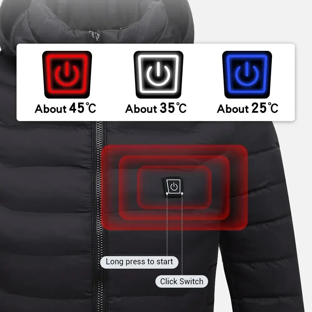 USB Self Heated Jacket Warm Coats Winter Thermal Skiing Camping Hiking Jacket