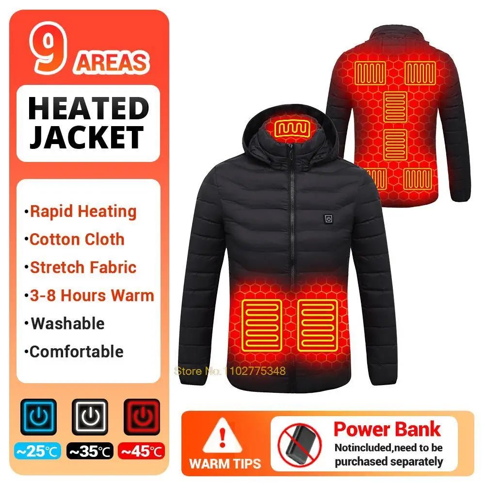 USB Electric Self Heating Jacket Winter Coat Warm Clothing 2-21 Areas