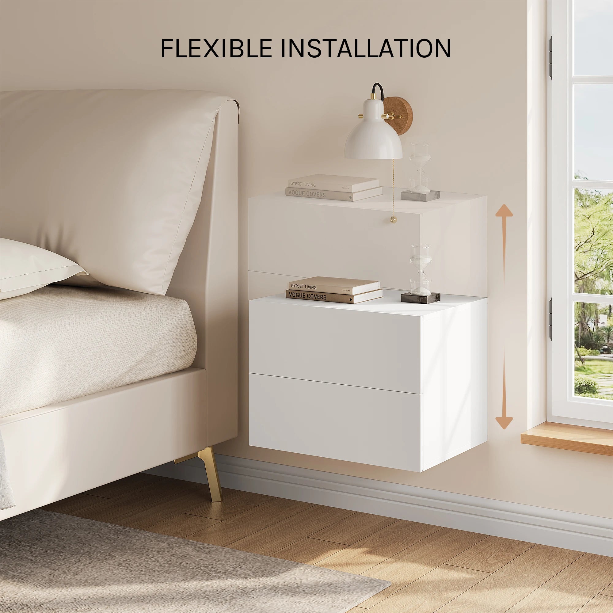 WOLTU 2PCS/Set Modern Bedroom Nightstand Hanging Bedside Table Wall Mounted Bedside Cabinet with Drawer for Living Room
