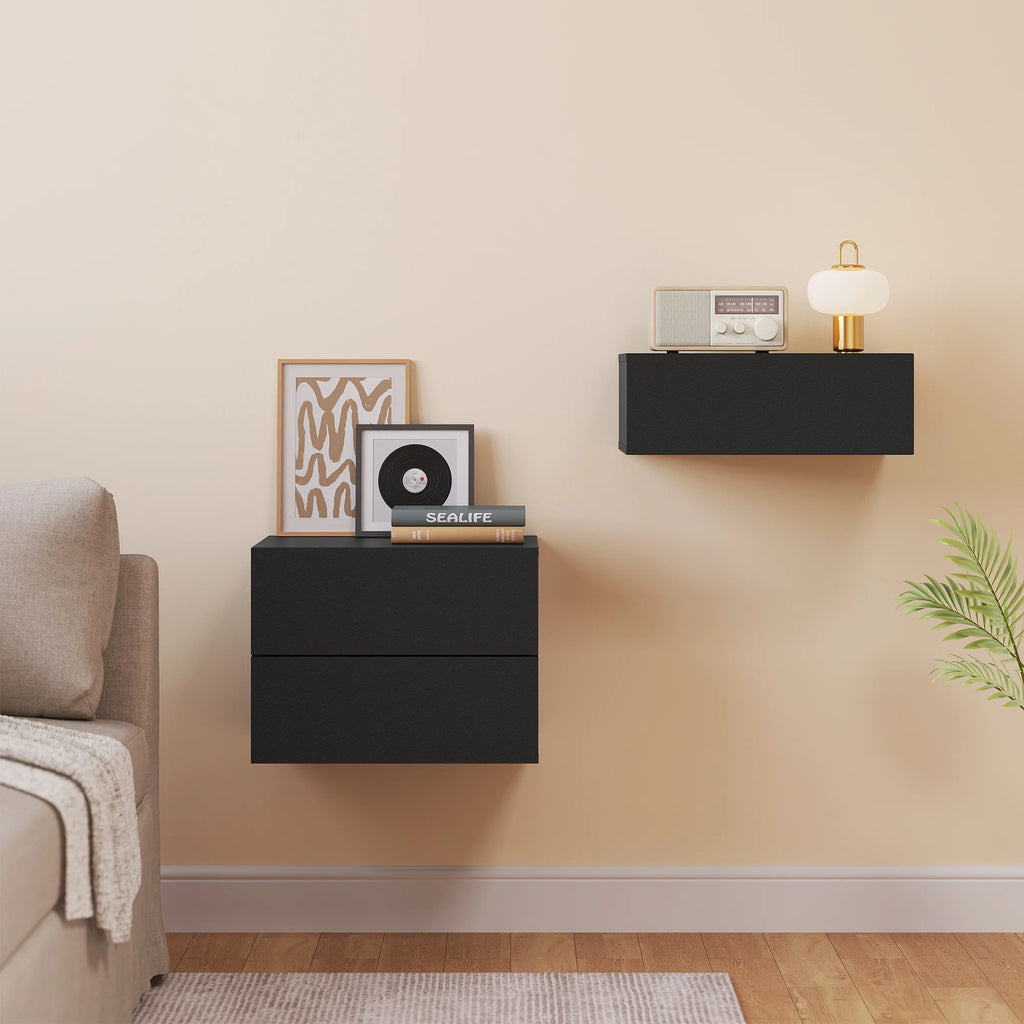 WOLTU 2PCS/Set Modern Bedroom Nightstand Hanging Bedside Table Wall Mounted Bedside Cabinet with Drawer for Living Room
