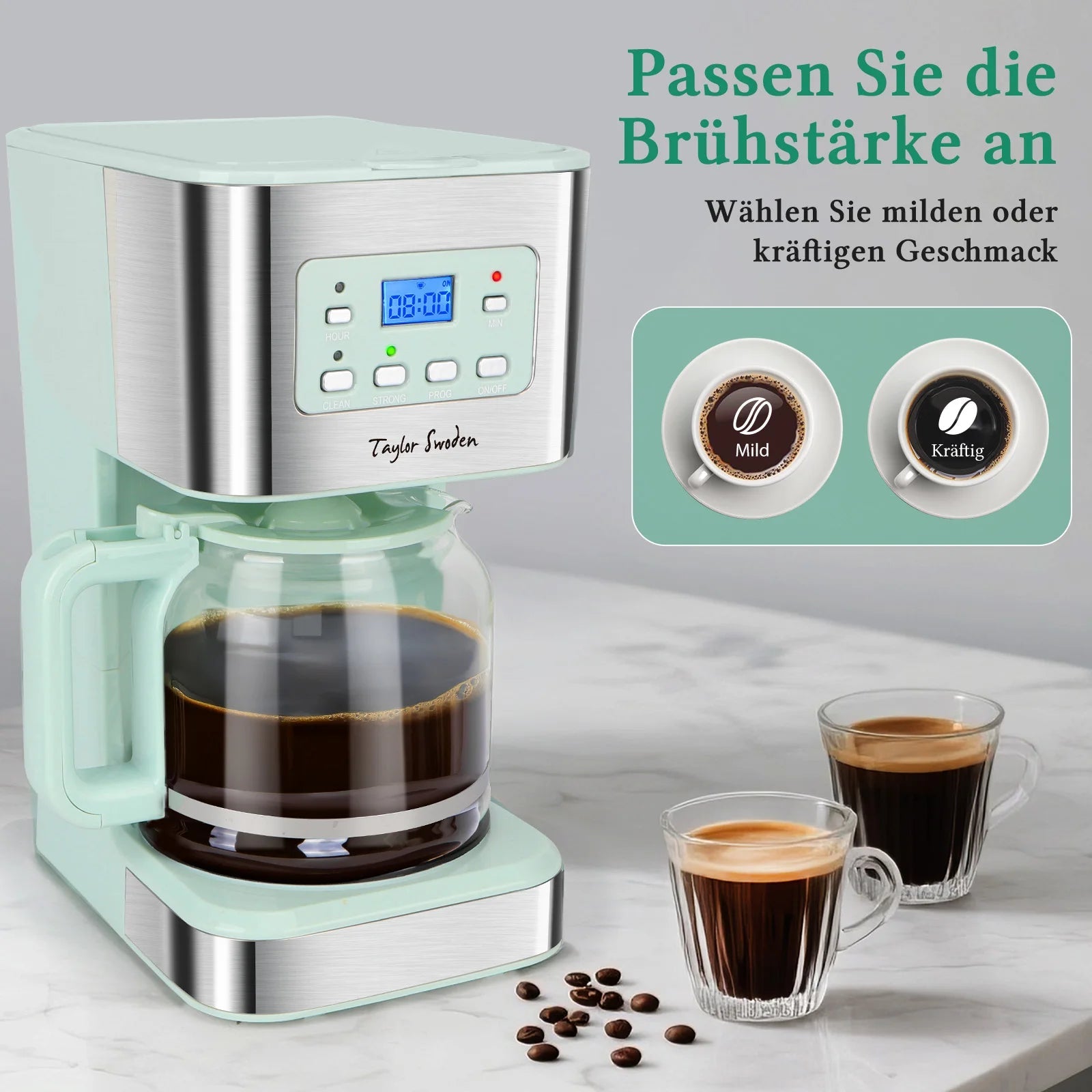 Coffee Maker with Timer, 1.5L Filter Coffee Maker, 12 Cups, Automatic Shut-Off, Drip Stop, Reusable Filter