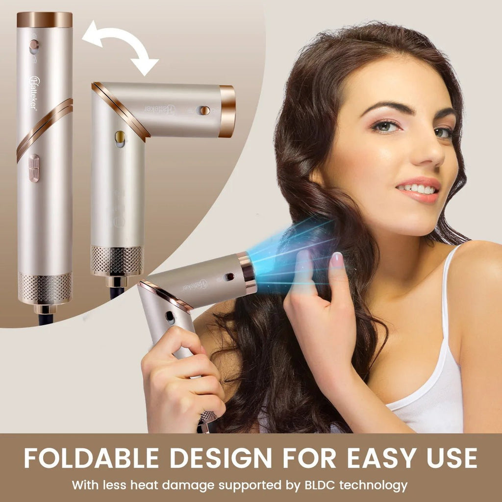Hatteker Foldable Hair Dryer for Women Multi-Function Hot Air Brush Straight And Curly Blow Styler Lightweight Travel Dryer