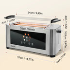 Toaster 1400W, stainless steel toaster, LCD touch display, 2 wide toast slots, 4 slices, 7 browning levels, bun holder,