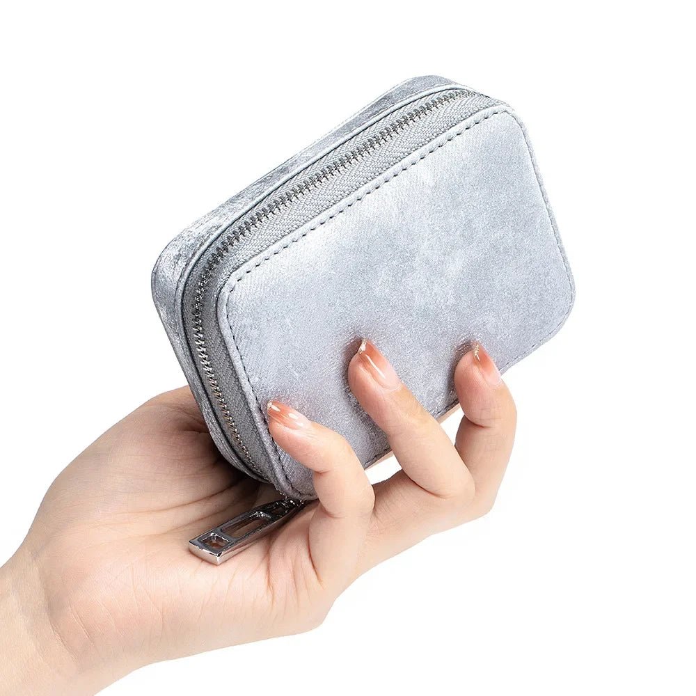 Portable Mini Leather Wallet With Mirror New Chinese Style Cow Leather Storage Bag For Coins And Earphones