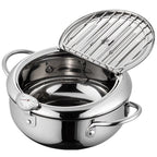 Stainless Steel Fryer, 1-Piece Stainless Steel Tempura Deep Fryer Japanese-Style Home Kitchen Fryer with Thermometer Thickened