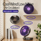 Foldable Mini Wall-Mounted Fan With Warm Night Light Rechargeable