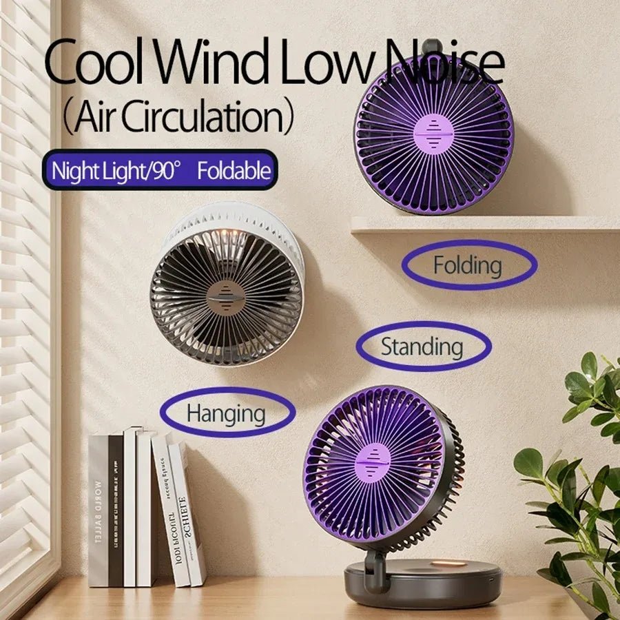 Foldable Mini Wall - Mounted Fan With Warm Night Light Rechargeable - Motionshop