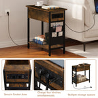 Side Table Sofa Coffee Table with Charging Station Bag Nightstand with 2 USB Ports 2 Sockets Folding Top End Table for Bedroom