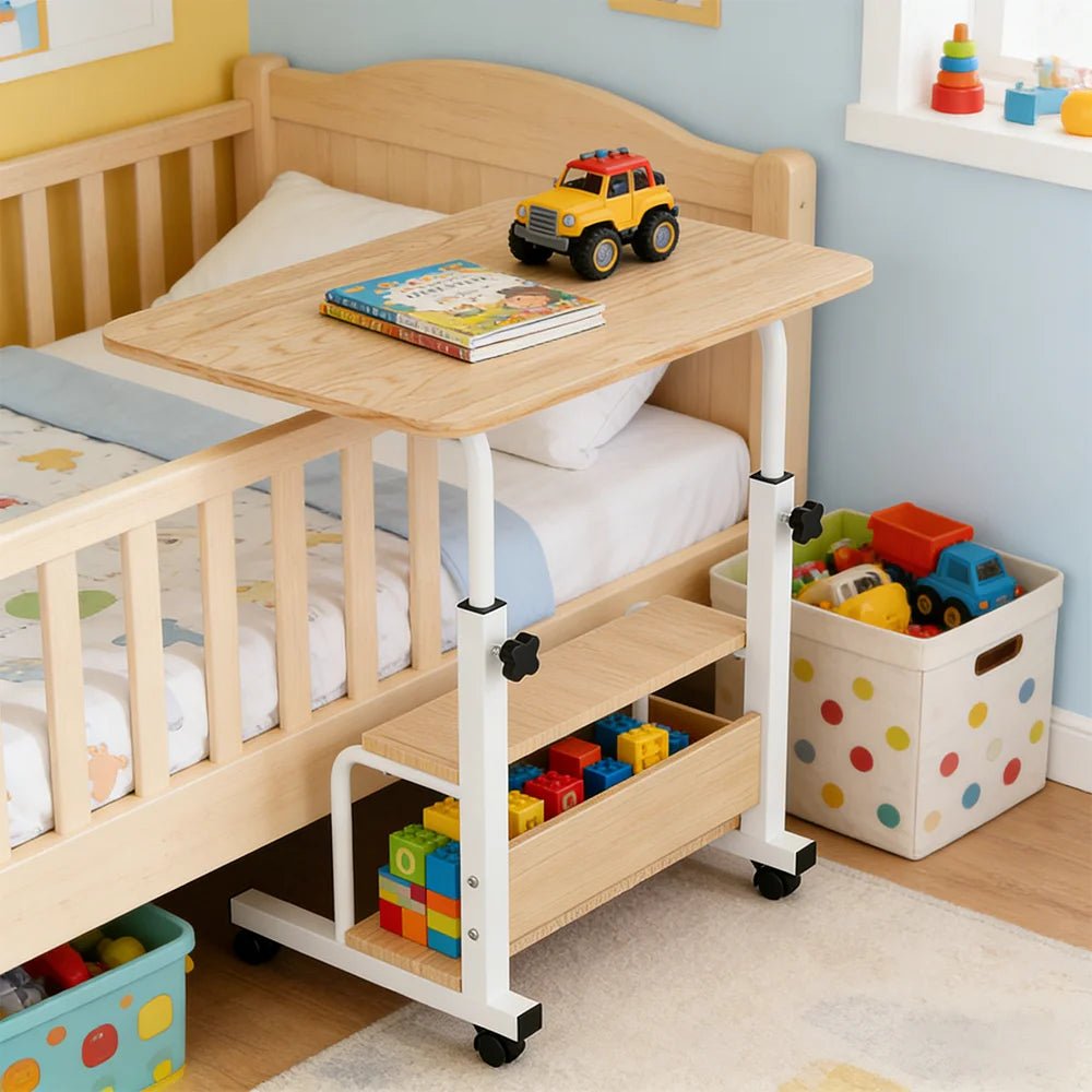 Adjustable Laptop Desk with Wheels Movable Bedside Table Liftable Computer Desk Bedroom Office Portable Study Table