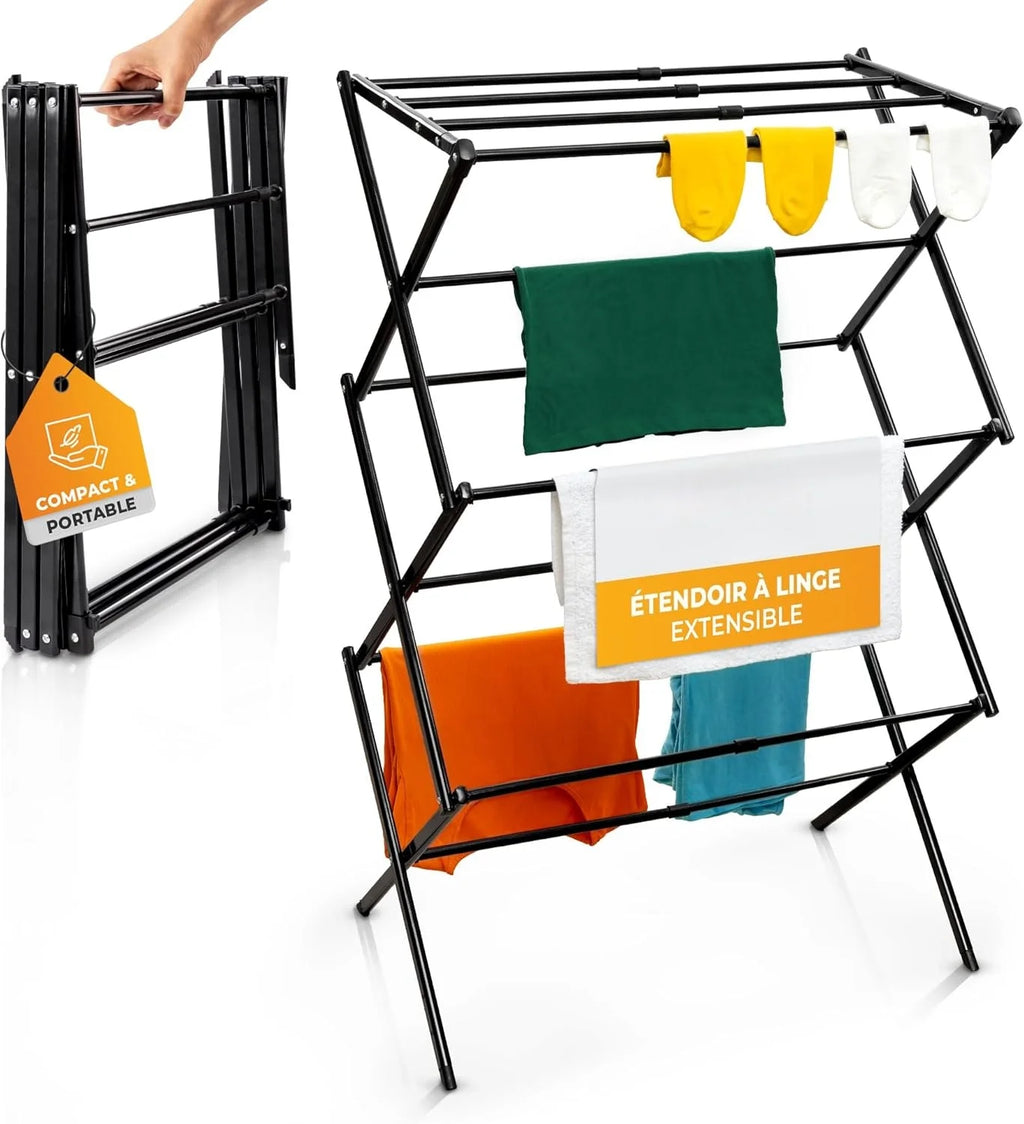 Indoor and outdoor laundry drying Rack Foldable Clothes Drying Rack 3 levels Black White Clothes Drying Rack