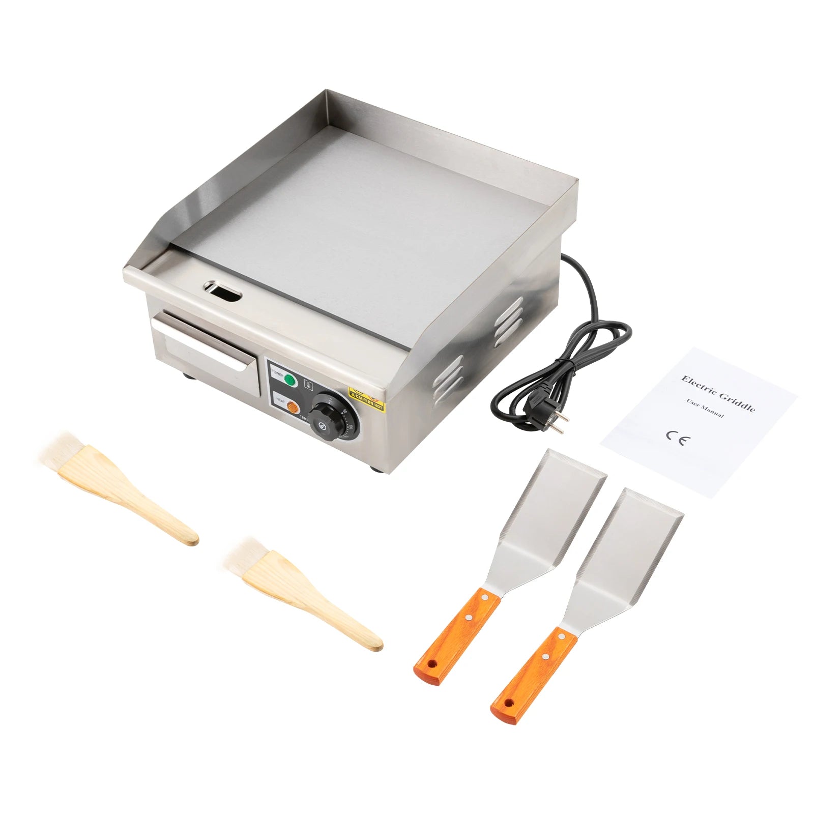 2000W Modern Stainless Steel Electric Griddle, 5.5*38*21cm Silver Electric Griddle for Processing Pancakes, Bacon, Baked Cheese