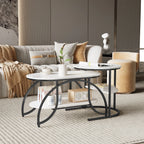 ROSAHQNDA Set of 2 Modern Coffee Tables Sofa table with 2 Layer Shelves MDF Board and Stable Metal Racks living room furniture
