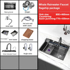 Stainless Steel Kitchen Sink With Waterfall Extra Large Single Bowl Digital Display Multifunctional Dishwashing Sinks