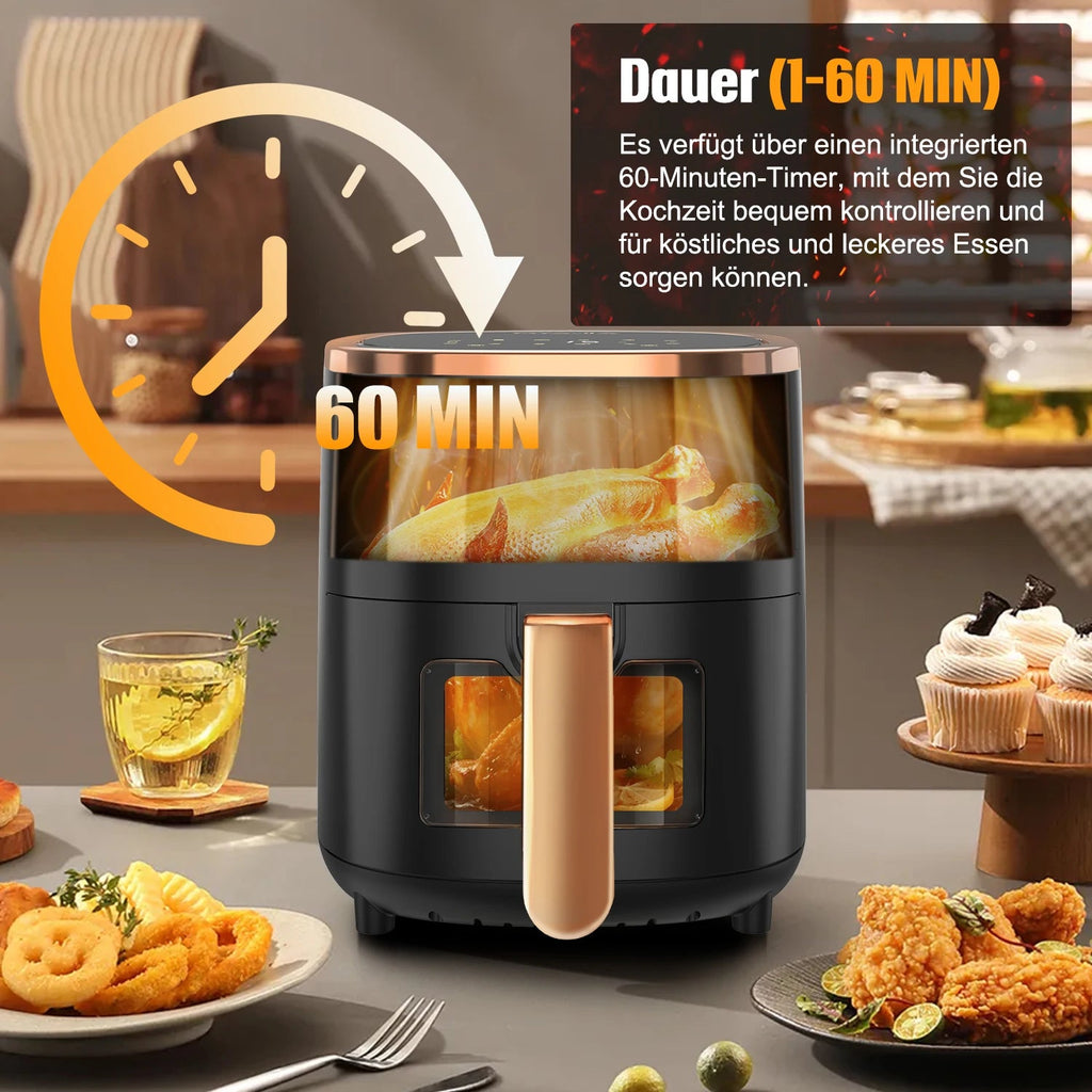 1800W 6L Multi-Functional Air Fryer with Viewing Window, 8 Cooking Functions &Digital Display & Timer Function
