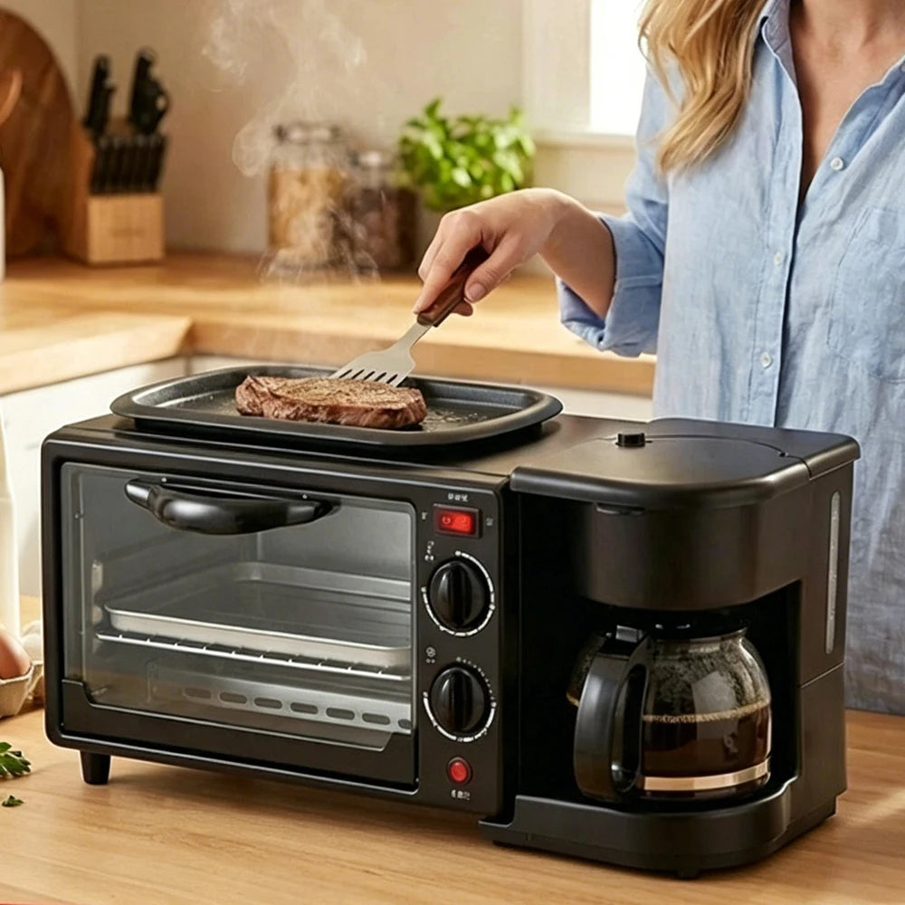 Multifunctional Breakfast Machine 3 in 1 Breakfast Maker Coffee Machine, Breakfast Station with 600 ml Coffee Maker +9 L Oven +Frying Pan, Toasters Breakfast Maker for Home Office