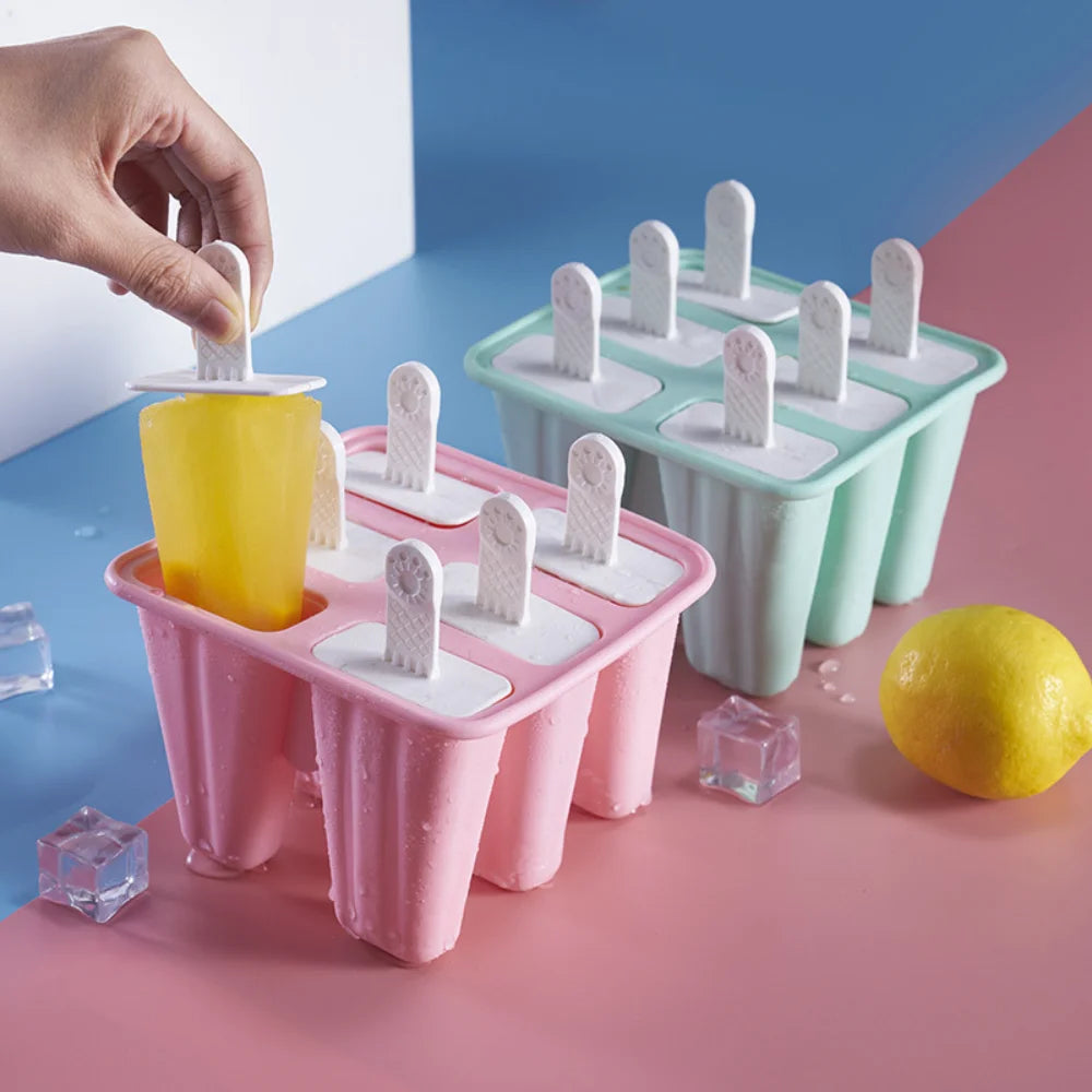 4/ 6 Cell Silicone Ice Cream Popsicle Mold With Handle - Motionshop