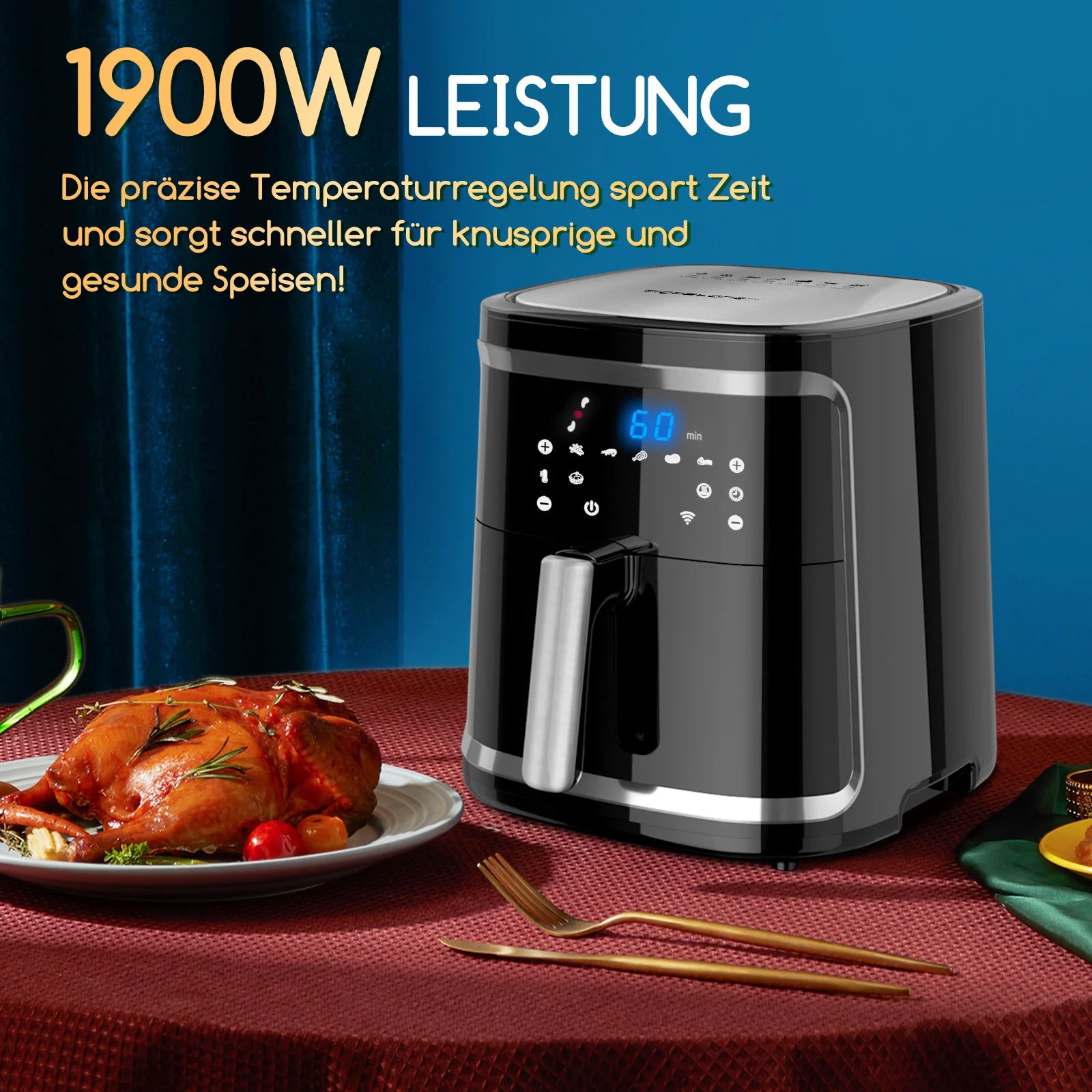 Smart Air Fryer 1900W 7L Manual Mode LED Screen Manual Heat Retention Wifi Connection
