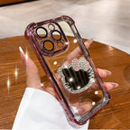 Kitty Mirror Phone Case for iPhone 17 16 Pro Max 16E 15 Plus 14 13 Mini 12 11 XS XR 7 8 SE Electroplate Shockproof Phone Case With Bracelet